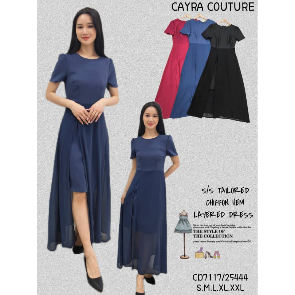 MERAH Elegant Womens Chiffon Layered High Low Slim Fit Long Dress - CC 25444 Red, Blue