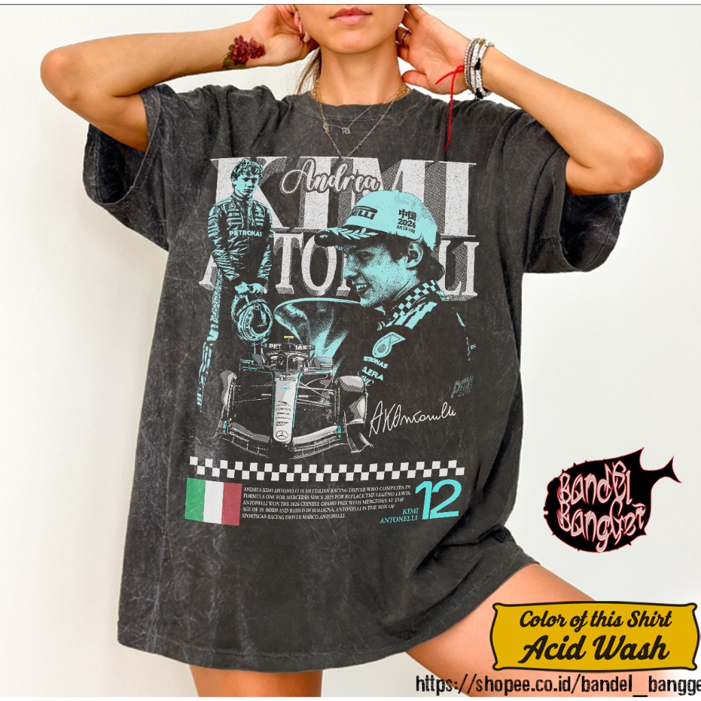เสื้อ Kimi Antonelli 4 | เสื้อเชิ้ตโอเวอร์ไซส์กรดวอช
