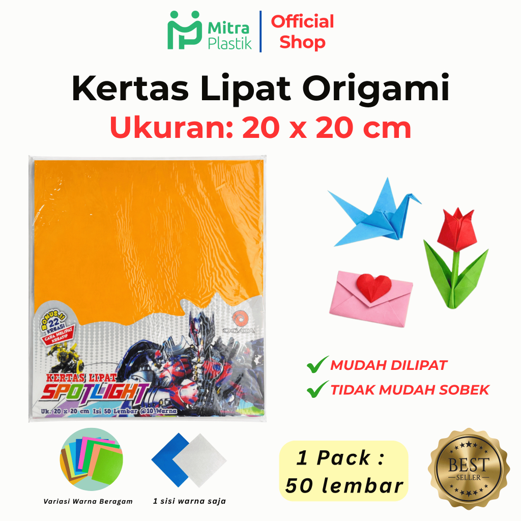 20x20 กระดาษพับ Ogata Origami สีสันสดใสขนาดเล็ก