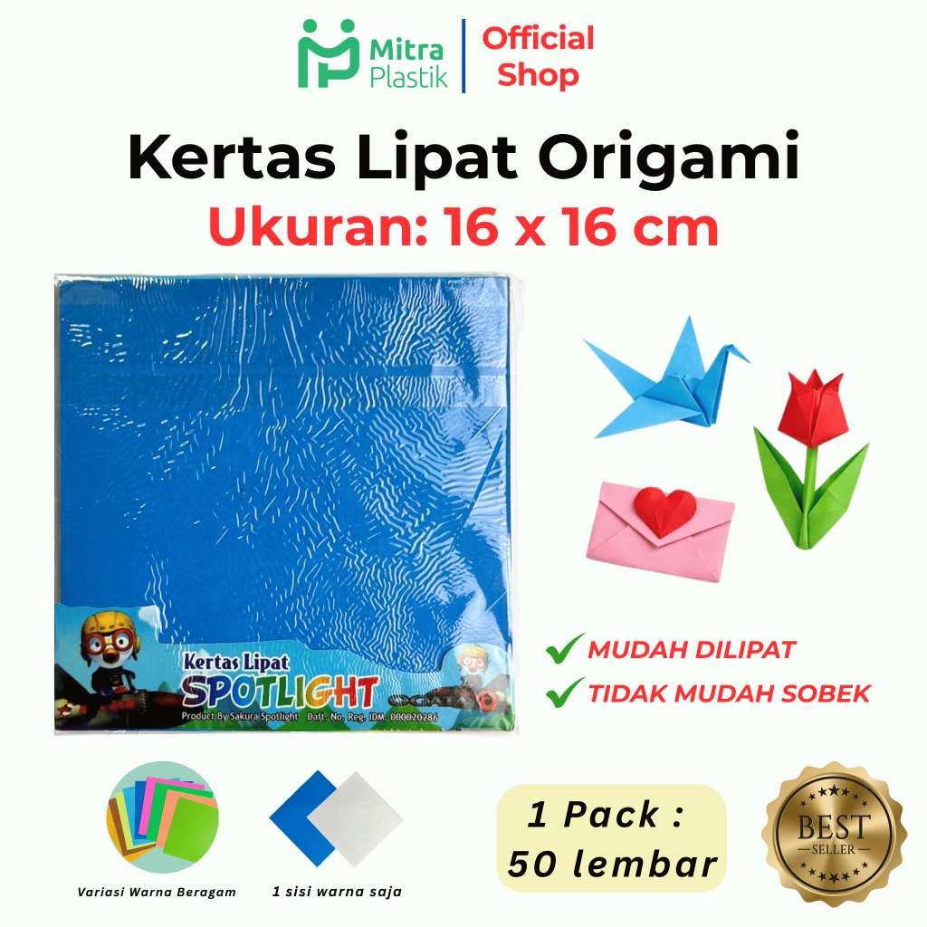 16x16 กระดาษพับ Ogata Origami ขนาดเล็ก 1 ด้านสีสันสดใส