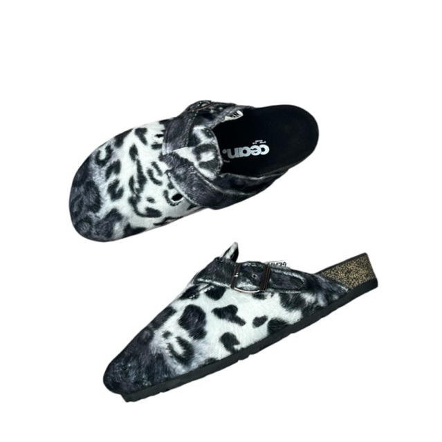 Sandal clogs mule leopard animal pattern velvet premium grey cean unisex