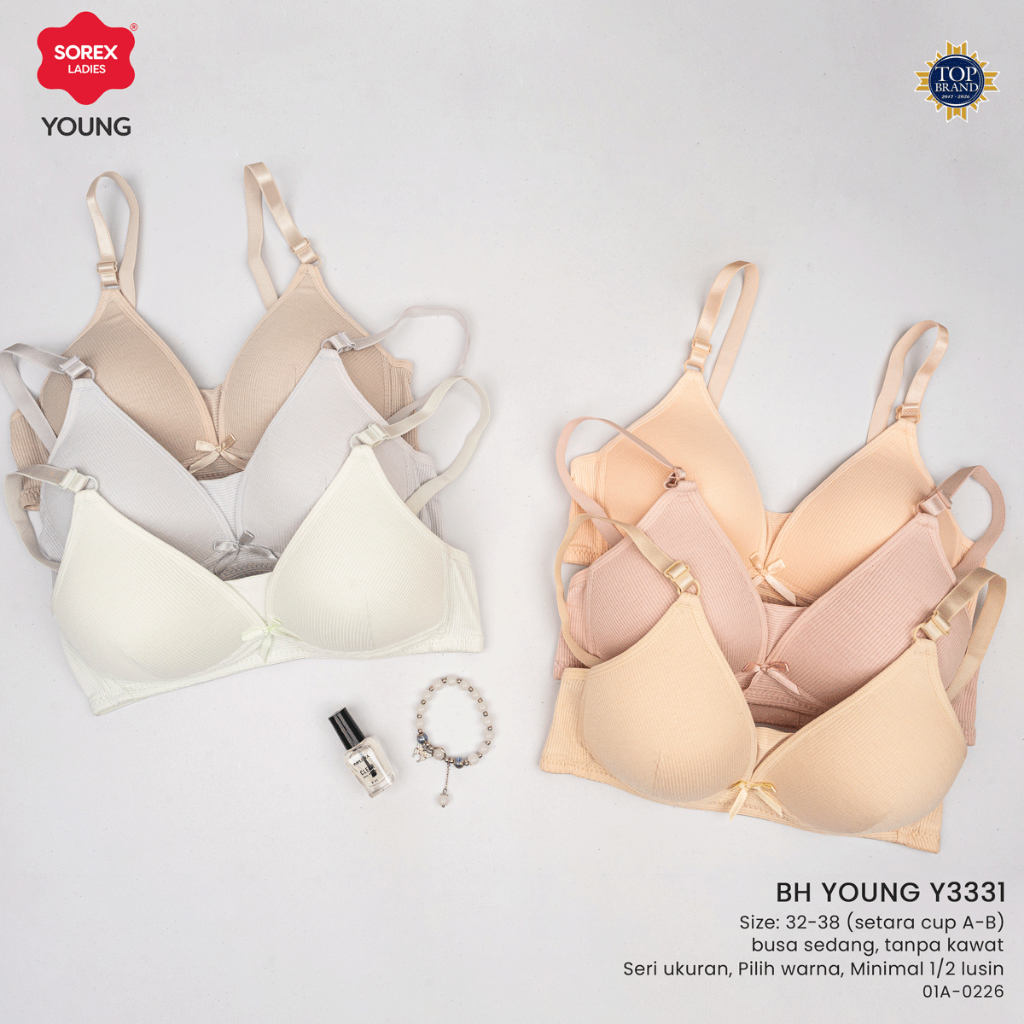 3 SOREX Y3331 0C TEENAGE BRA - ลวดฟรี - โฟมขนาดกลาง - AB Cup BRA - 32~38 - 3 ตะขอ