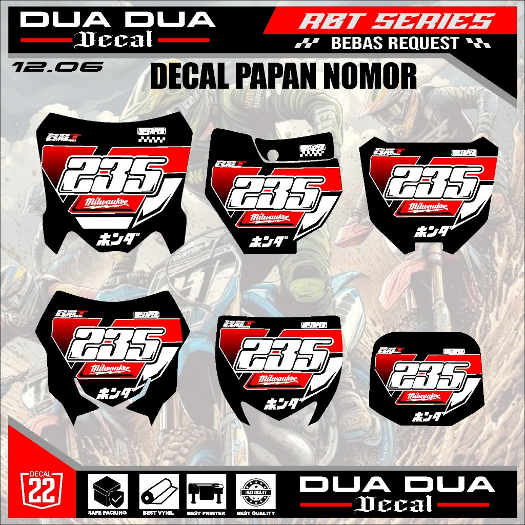 สติ๊กเกอร์แผ่นหมายเลขสติ๊กเกอร์ rbt crf150l,ktm 85,yz old,yz ใหม่, RMZ, crf 250, crf450 หมายเลขขอฟรี