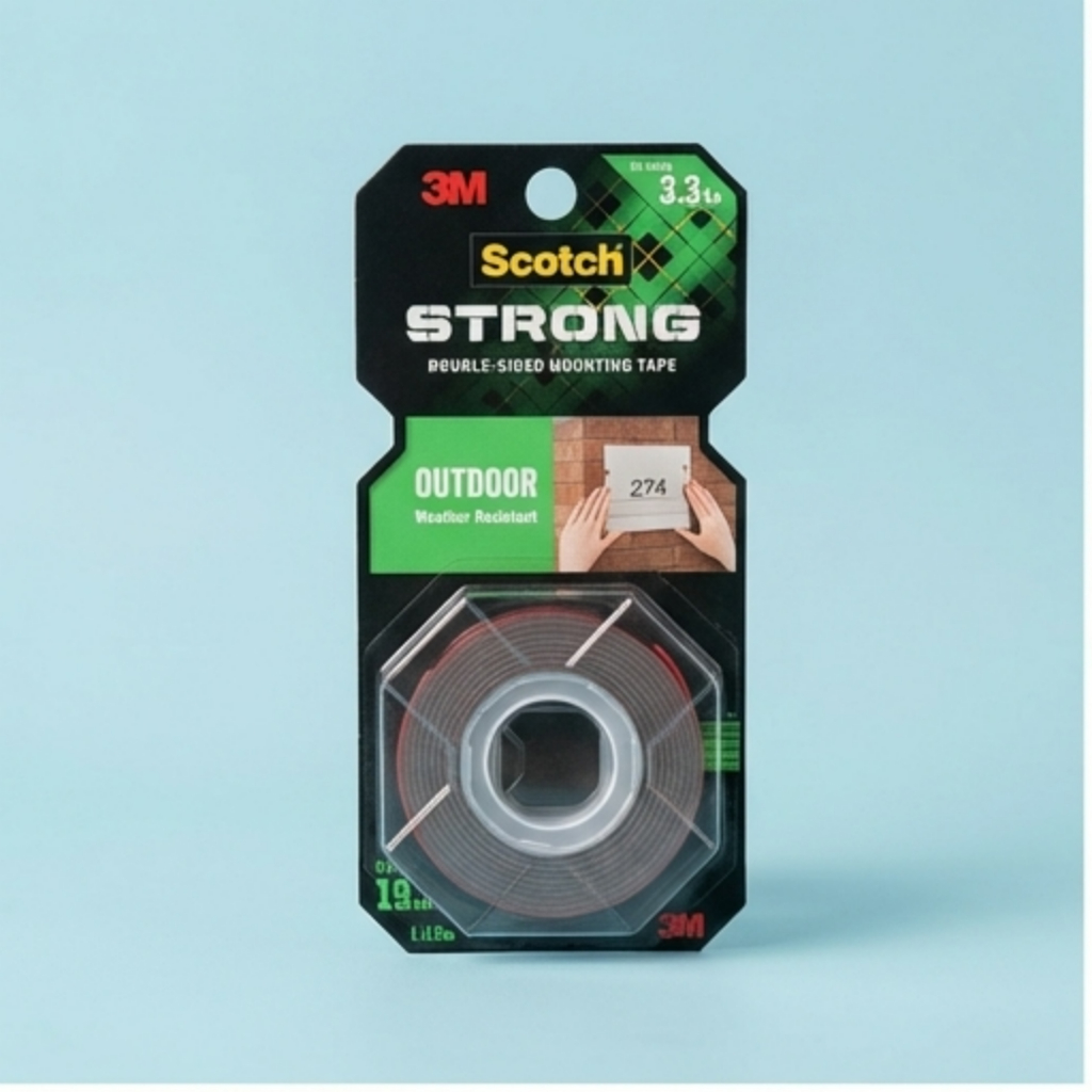 3M Scotch Strong Outdoor Mounting Tape 19mm x 1.5m - ถือ 3.3kg, กันน้ําและทนความร้อน