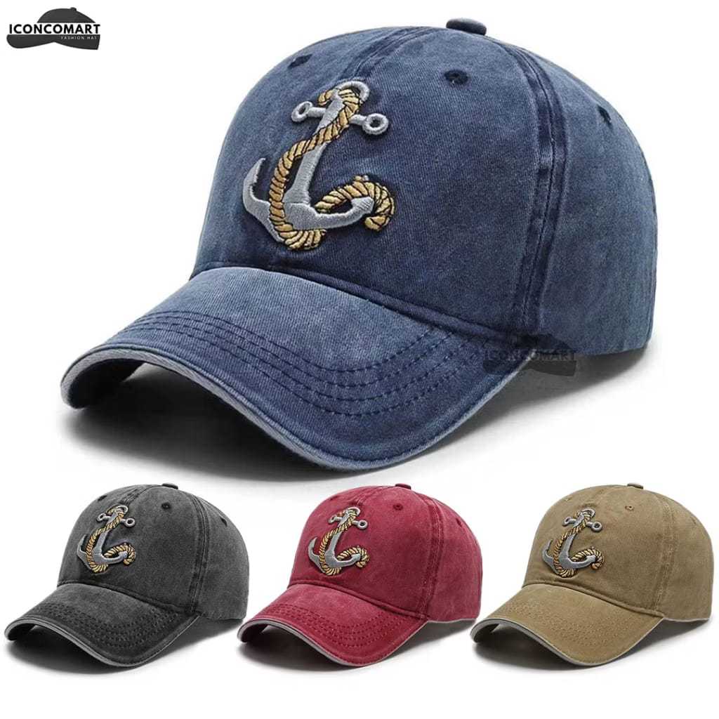 พรีเมี่ยม ANCHOR BASEBALL CAP SAILOR CAP ANCHOR BASEBALL CAP หมวกนําเข้าสําหรับผู้ชายและผู้หญิง MODE