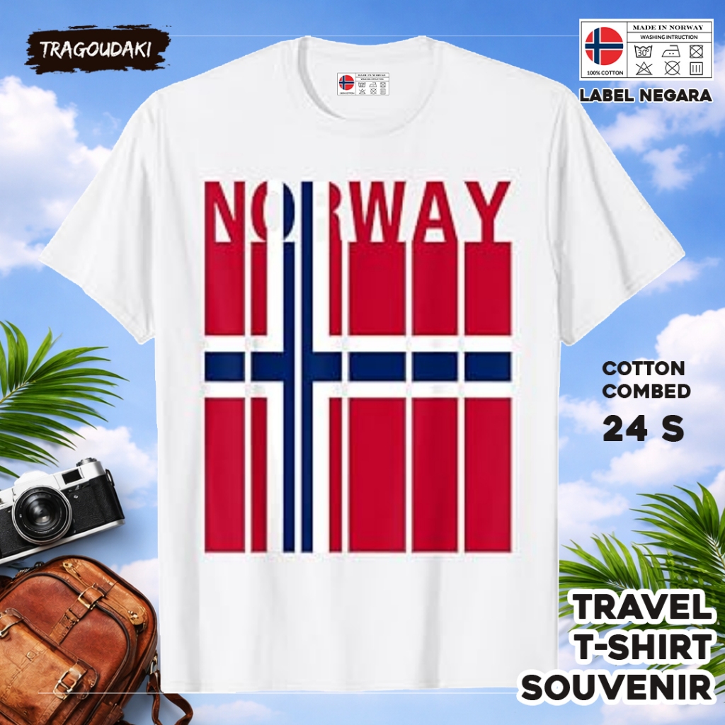เสื้อยืดของที่ระลึก NORWAY NORWAY 19 Tag เสื้อผ้าของที่ระลึกทําจากผ้าฝ้ายหวี 24 วินาที