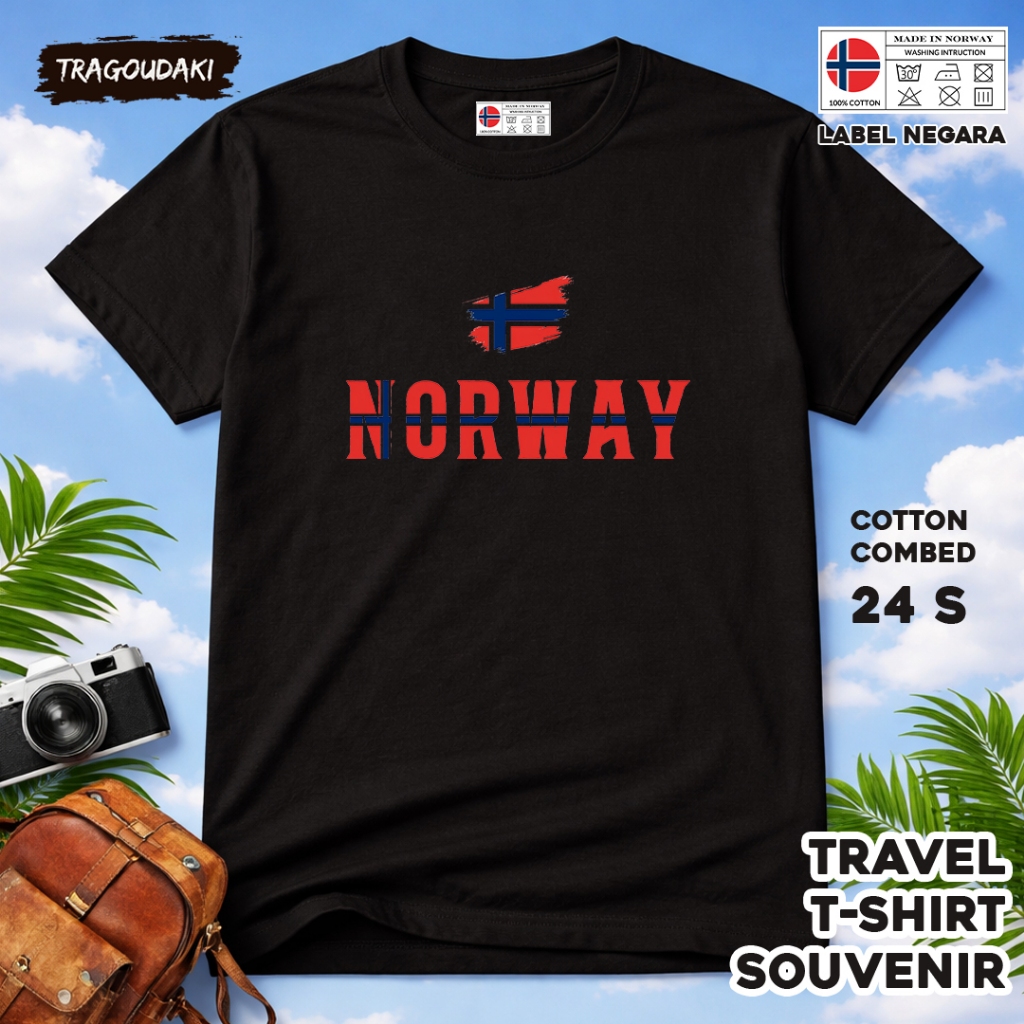 NORWAY เสื้อยืดของที่ระลึก NORWAY 59 Tag เสื้อผ้าของที่ระลึกทําจากผ้าฝ้ายหวี 24 วินาที