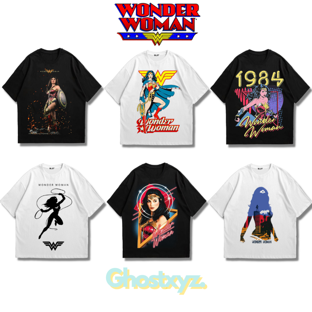 Ghostxyz เสื้อยืด Wonder Woman Black White Oversize Vintage Tee
