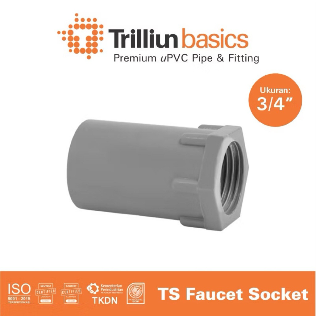 Trilliunbasics TS Faucet Socket 3/4" นิ้ว uPVC Pipe Fitting พร้อมการเชื่อมต่อเกลียวใน