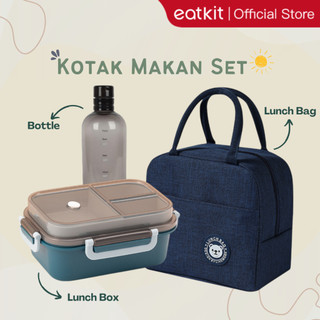 Eatkit Set Kotak Makan 3in1 Lunch Box Susun 2 Tingkat 3 Sekat Anti Tumpah Free Sendok Garpu Portable