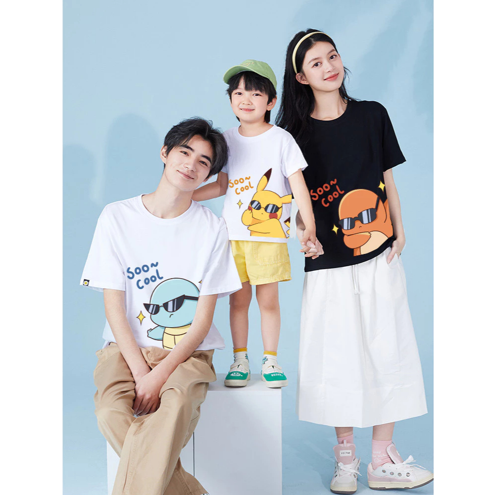 SOCOOL ครอบครัวเสื้อยืดครอบครัวเสื้อผ้าธีม P0k3m0n P1k4chu น่ารัก Twin Tops พ่อแม่ Fun Out