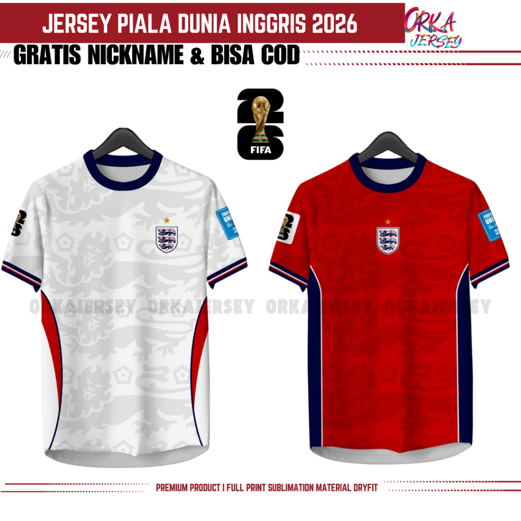เสื้อแฟนตาซีเหย้าแบบกําหนดเอง England Pildun 2026 หมายเลขชื่อและหลังฟรี