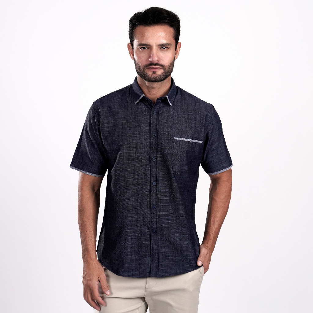 KEMEJA Casella เสื้อเชิ้ตแขนสั้นผู้ชาย Caelus Design 2335 Navy
