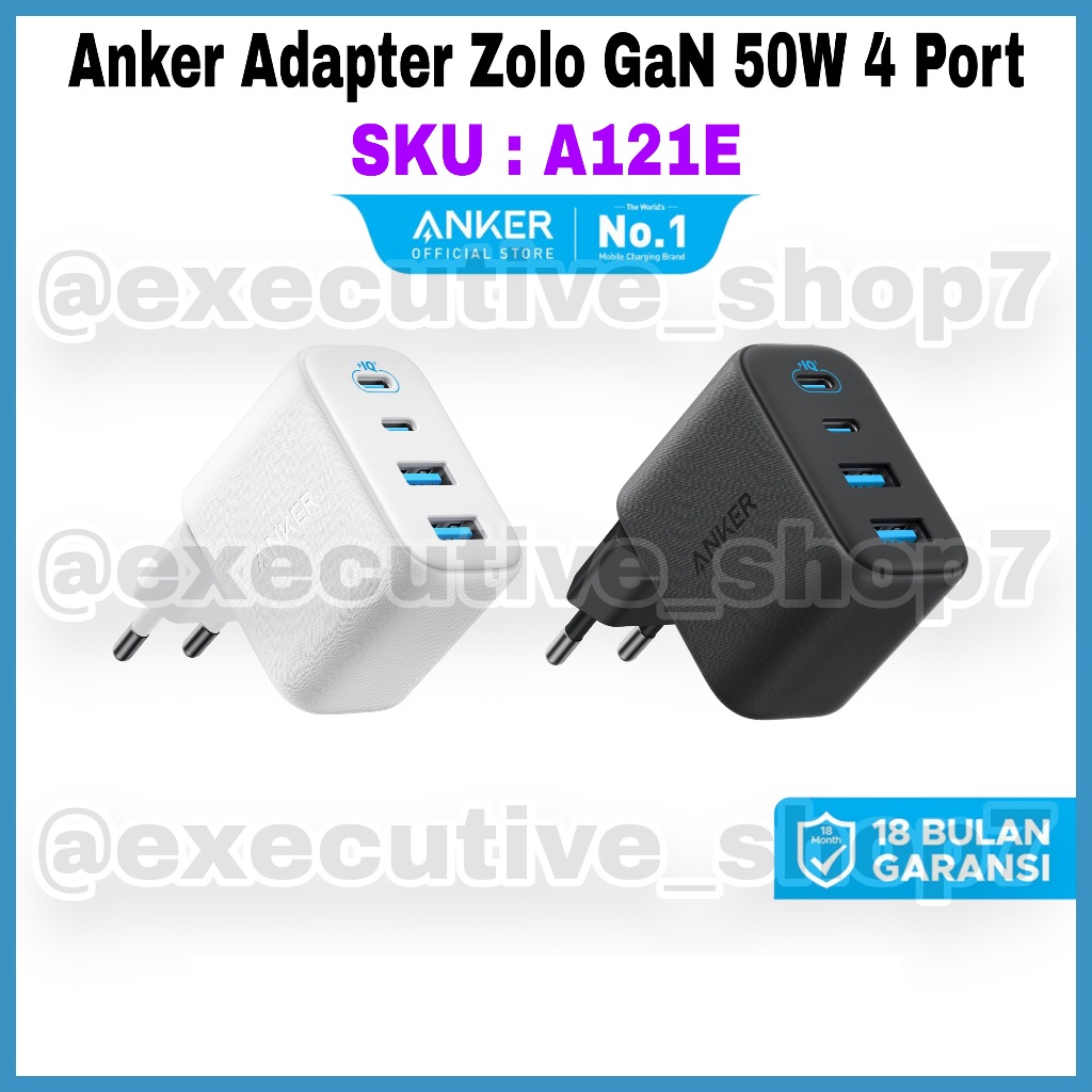 Anker Adapter Zolo GaN 50W 4 Port - Anker รับประกัน 18 เดือนอย่างเป็นทางการ - SKU: A121E