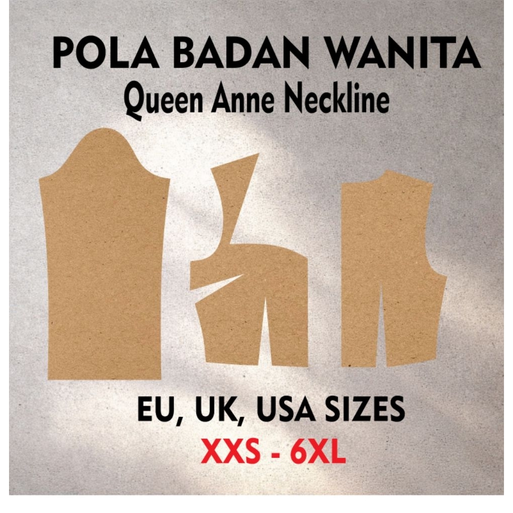 QUEEN ANNE NECKLINE BODY PATTERN EU, UK, USA SIZES