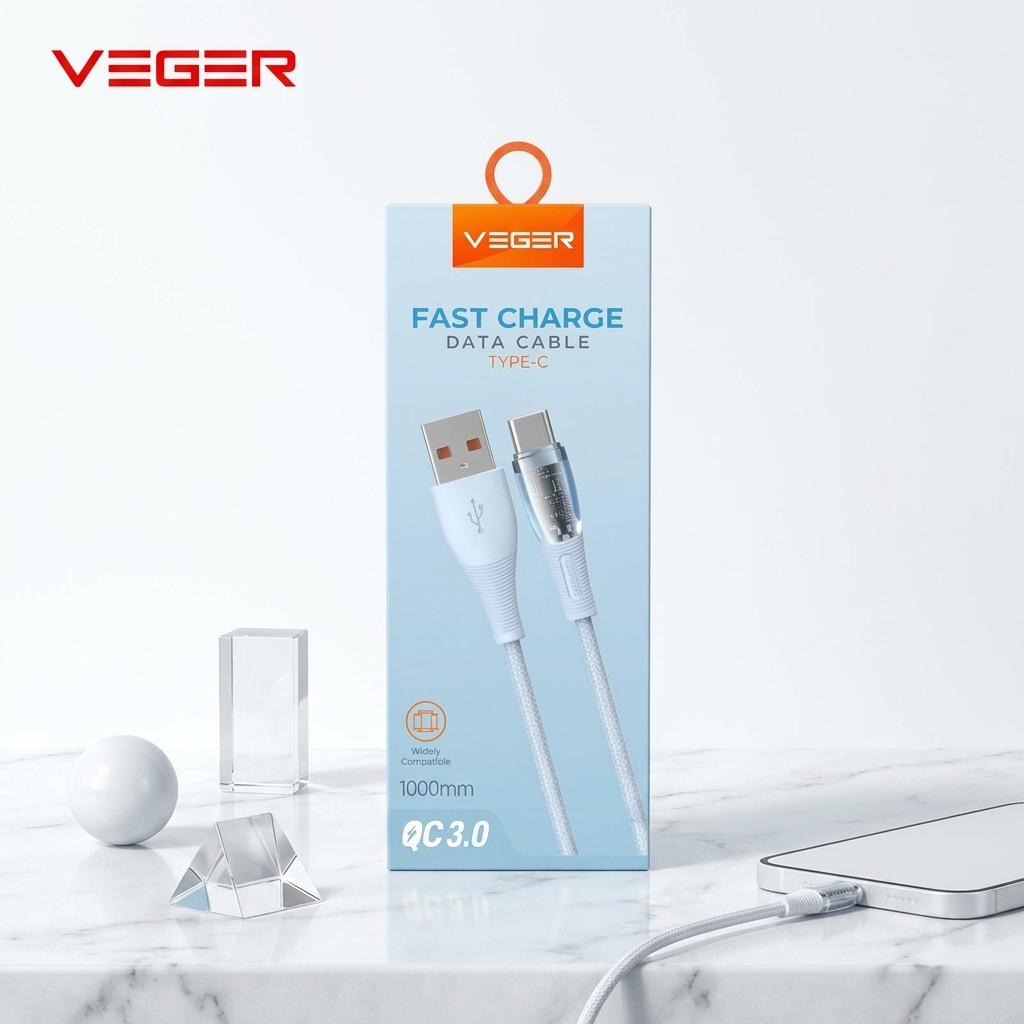 VEGER VG-18 TYPE C / สายเคเบิลข้อมูล VEGER VG-18 TYPE C 100 ซม. QC 3.0 ความเร็วชาร์จเร็วรับประกันอย่