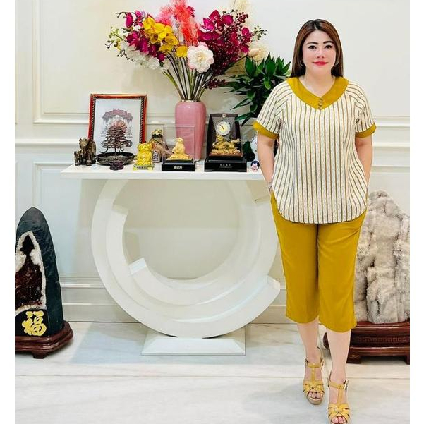J-11 FASHION *136 Womens 7/8 Ponggol Set Premium Twill วัสดุปุ่มผสม JUMBO Size*