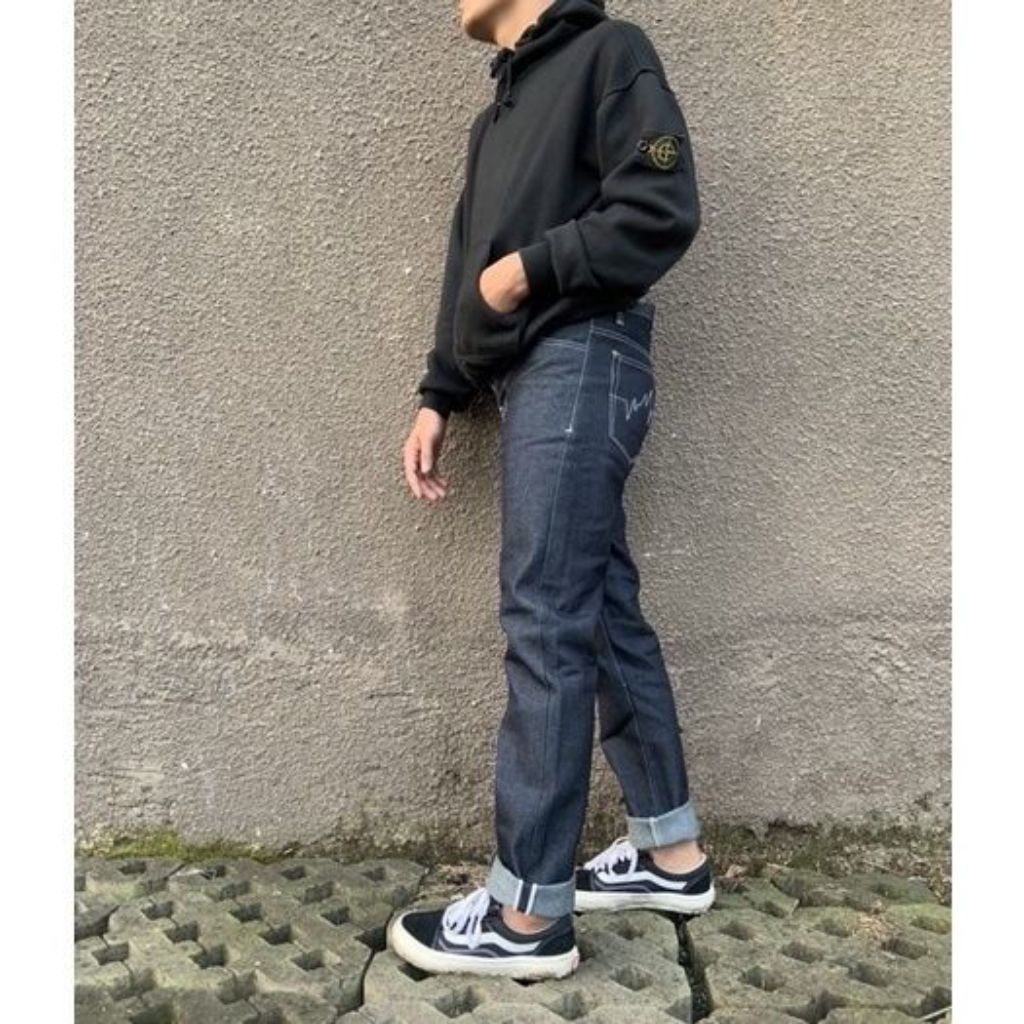 กางเกงยีนส์ Selvedge, Black Indigo Denim Pants, Regular