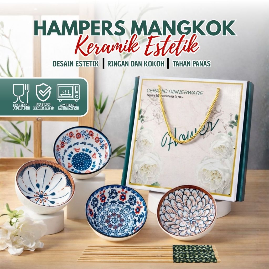 4in1 / 2in1 Hampers ชุดชามเซรามิคพร้อมตะเกียบ / ไมโครเวฟได้ / Eid al-Fitr ของขวัญตรุษจีนคริสต์มาส / 