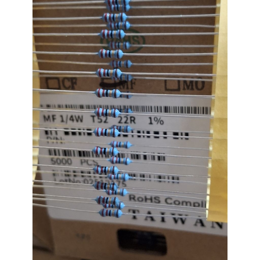 100 ชิ้น ตัวต้านทาน 1/4 วัตต์ 22 โอห์ม โซ่ R 1/4w 22R ขาทองแดง