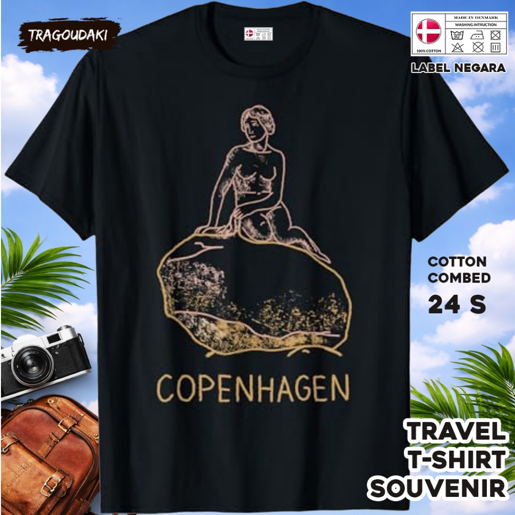 DENMARK ของที่ระลึก T-SHIRT DENMARK 34 Tag ของที่ระลึก เสื้อผ้าทําจากผ้าฝ้ายหวี 24s