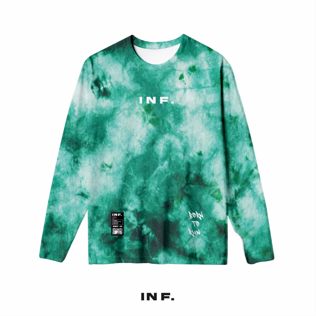เสื้อวิ่งแขนยาวมัดย้อมสีเขียวสีขาว - Running Born To Run 07 INF Sport Top