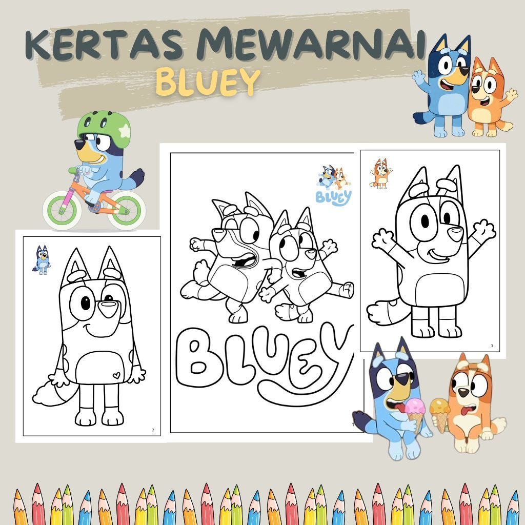 กระดาษระบายสีเด็กเพื่อการศึกษาธีม BLUEY - A5 100 แกรม 20 แผ่น