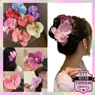 STT Hiasan Kepala Gadis Jepit Rambut Bunga Anggrek Kupu-kupu Hiasan Kepala Aksesoris Rambut Bunga Kelas Atas Jepit Rambut Wanita