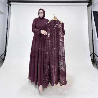 Mazaya Dress Gamis Kondangan Brokat Terbaru 2026 Ceruty Babydoll Premium Mix Brukat Plus Swarosky Gamis Brokat Mewah Elegant