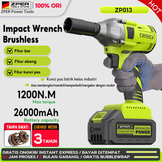 [ 100% ORI ] ZPER Impact Wrench Brushless Cordless Bor Impact Baterai Listrik Electric Rechargeable Torsi Besar