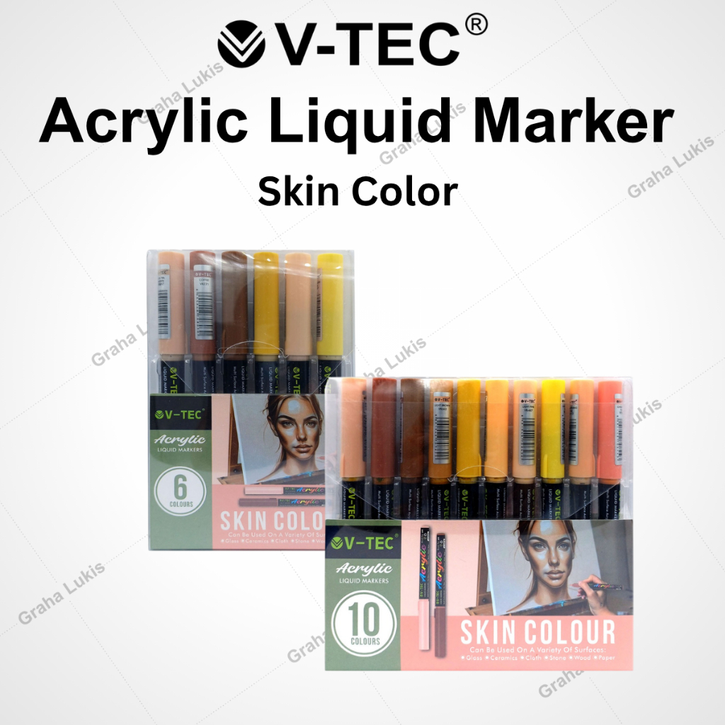 V-TEC ACRYLIC LIQUID BRUSH MARKER SET SKINTONE 6/10 - ACRYLIC BRUSH MARKER