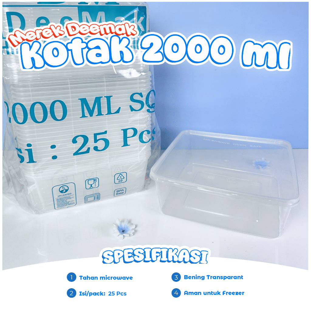 Thinwall DM Box เนื้อหา 2000 มล. 25 ชิ้น / กันแตก / Thinwall DeMak / สี่เหลี่ยม / SQ