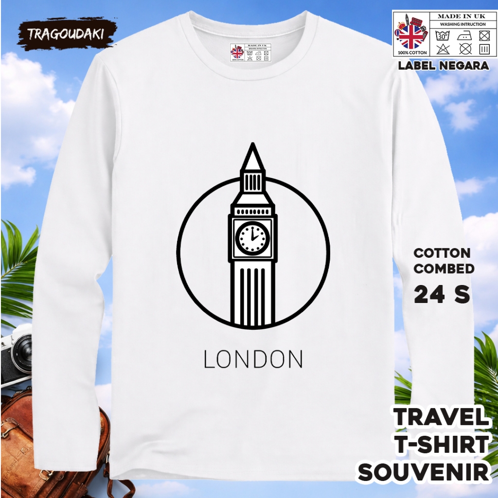 ENGLAND 108 LONG-SLEEVED SOUVENIR เสื้อยืด ENGLAND COUNTRY TAG COTTON 24S ของขวัญพรีเมี่ยม SOUVENIR