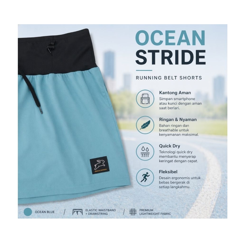 OCEAN STRIDE เข็มขัดวิ่งแบบสั้น 7 นิ้ว