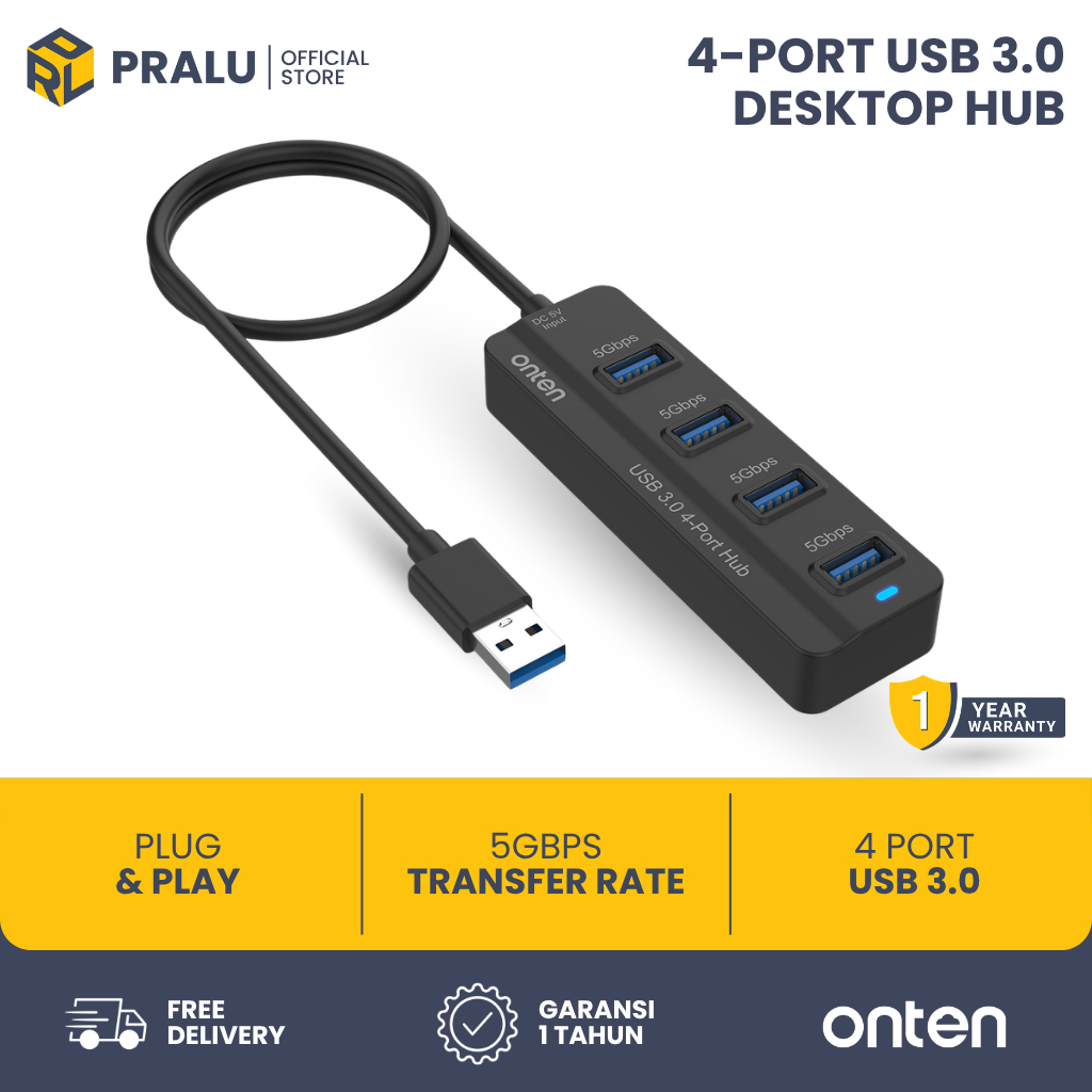 PRALU Onten 4 พอร์ต USB Hub 3.0 เดสก์ท็อปชาย USB 3.2 OTN5305