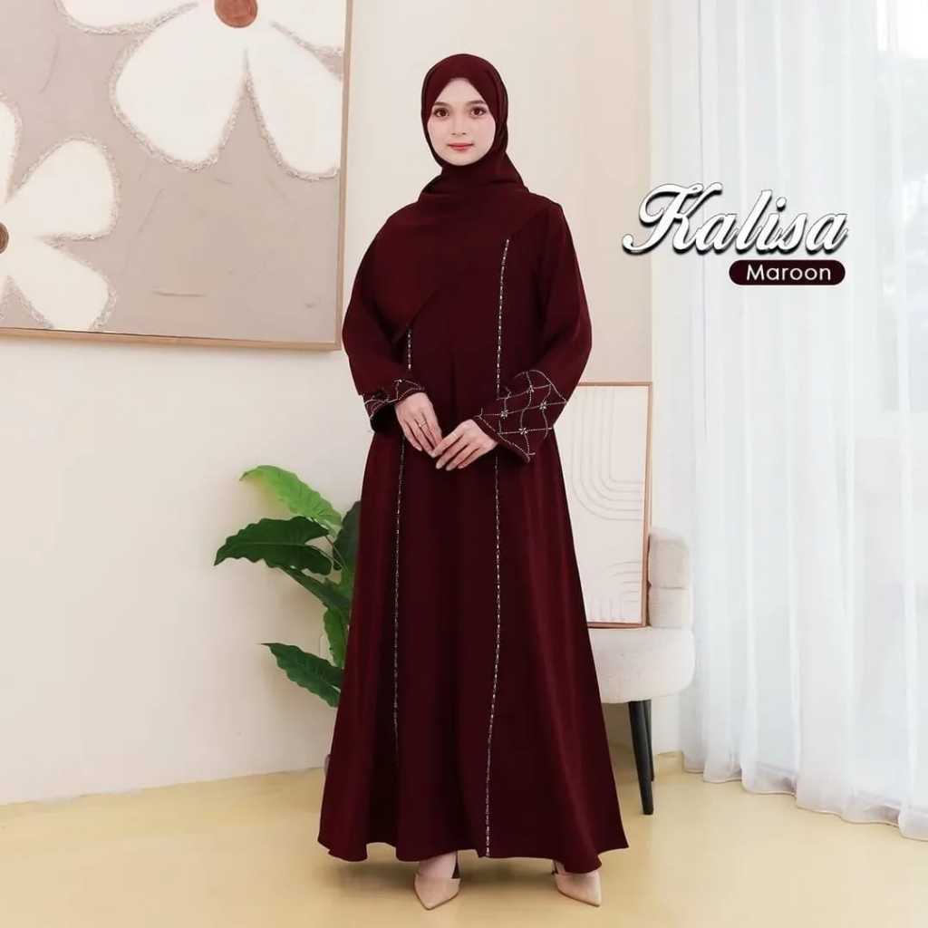 ABAYA KALISA SWAROVSKI DESIGN FULL LINING สง่างามพร้อมกระเป๋าคู่