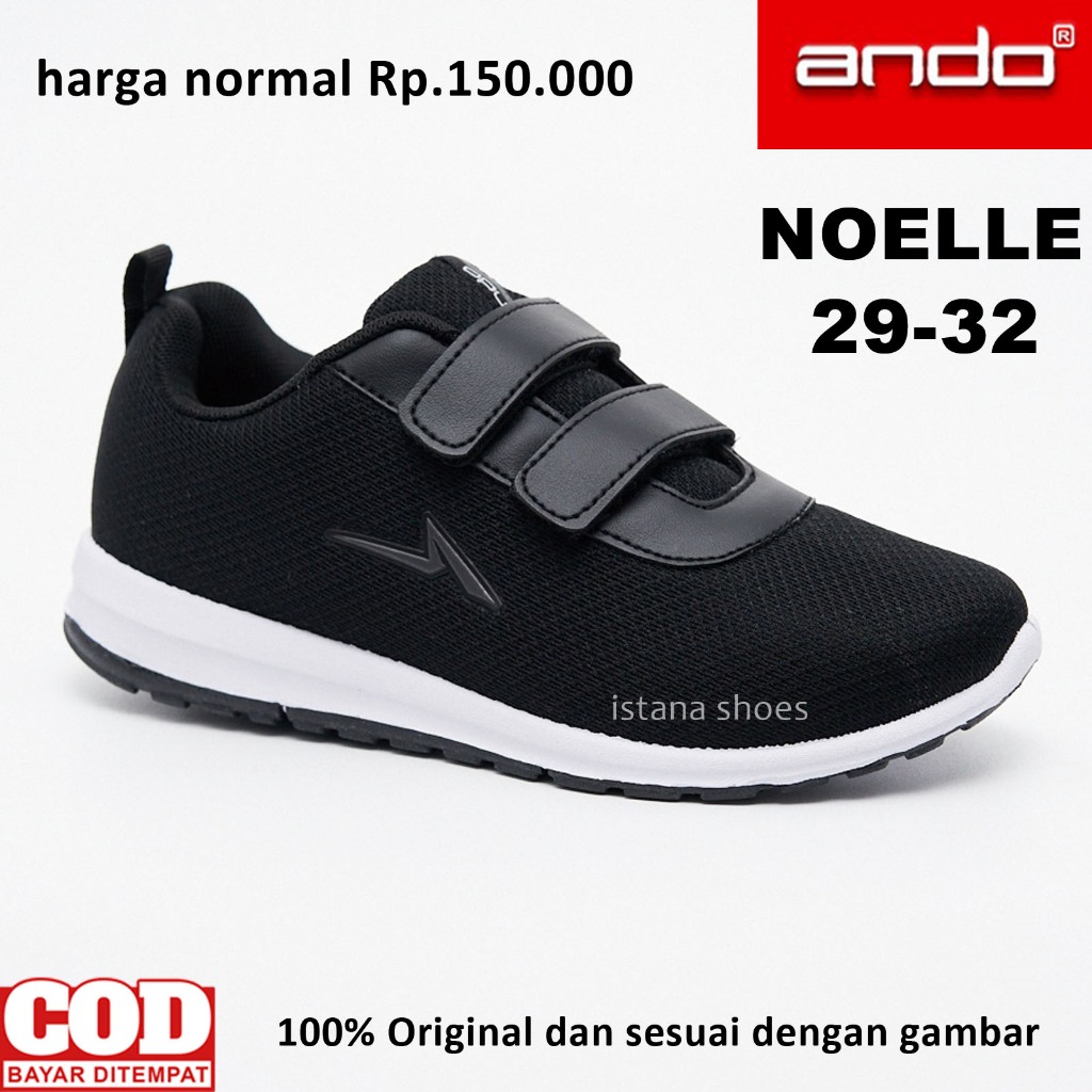 Ando Noelle รองเท้านักเรียนเด็กสีดําและสีขาวพร้อมกาวที่เบาและสบาย