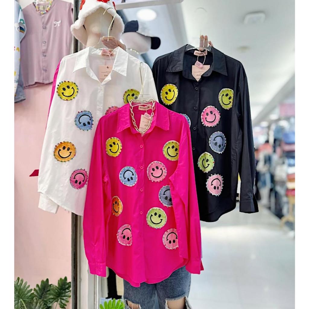 KEMEJA Smile Color HunBun Oversize Womens Shirt / Jumbo Bkk Smile Womens Top