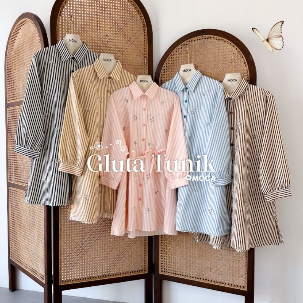 KATUN Gluta Tunic by Moca Kotak / Yura Cotton Tunic Premium Striped Full Buttons ถอดสายได้