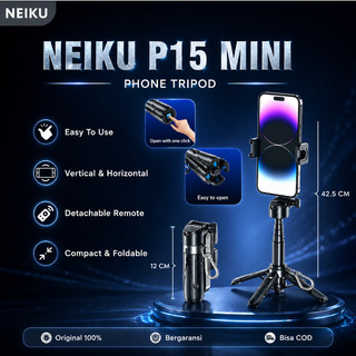 NEIKU P15 Mini 3 In 1 Tripod Tongsis Holder Hp Universal Dengan Remote Bt Bluetooth Selfie Stick Tripod Foto Video Extendable Grip Tripod Mini Dengan Lampu