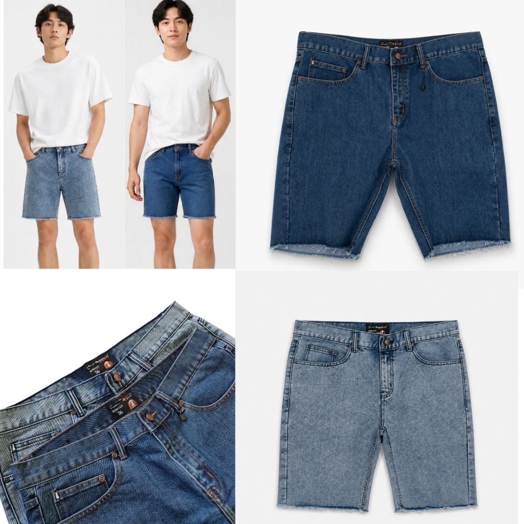 Mens Dark Blue Raw Hem Denim Short/original branded กางเกงขาสั้นผู้ชาย/กางเกงขาสั้นผู้ชายล่าสุด