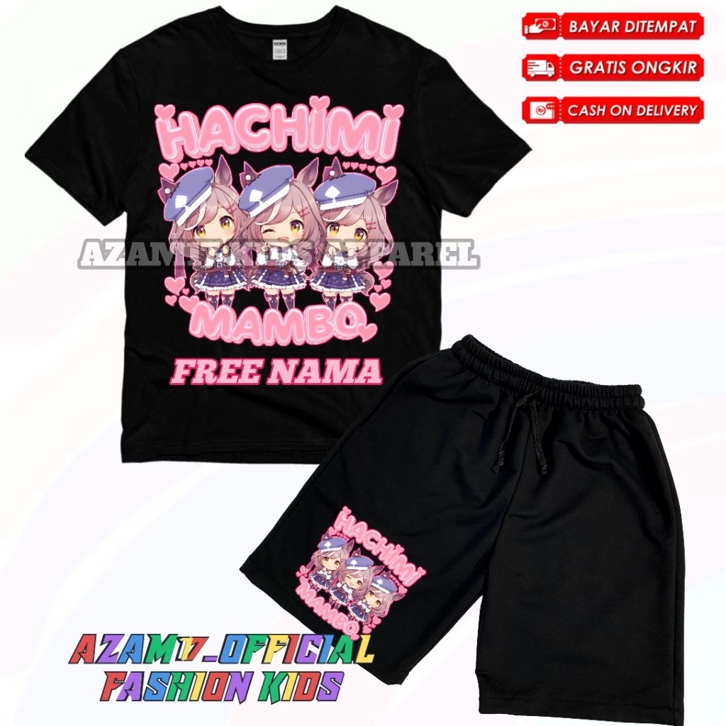 ชุดเสื้อยืดและกางเกงขาสั้น Hachimi Mambo Kids ชื่อฟรี / ชุด Hachimi Chimici Mambo Meme Boardshorts