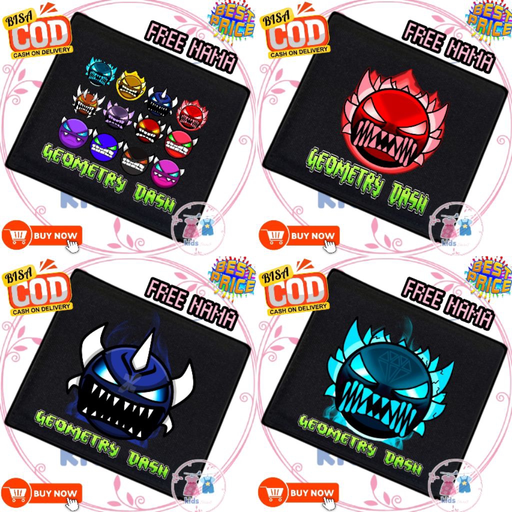 GEOMETRY DASH กระเป๋าสตางค์เด็กเกมเด็กเด็กกระเป๋าสตางค์พับ All Demon Geometry Dash ชื่อฟรีกระเป๋าสตา