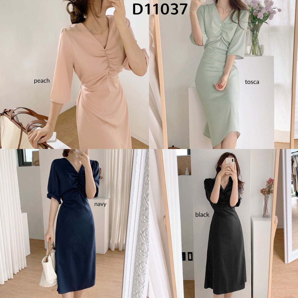 [FG] Yori Mid Sleeves Casual Midi Dress / Simple Daily Korean Style Dress D11037