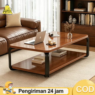 COD Meja Kopi Aesthetic 2 Lapisan Ruang Tamu Minimalis Besi Kayu Serbaguna Modern Cocok untuk Rumah dan Kantor!