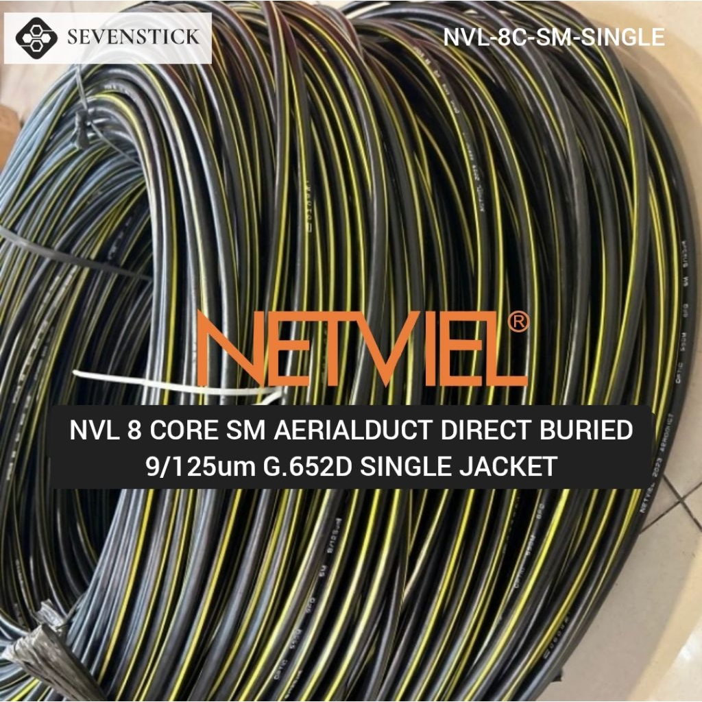 Netviel สาย Fo 8 Core Singlemode Aerial Duct Diret ฝังกลางแจ้งเสื้อแจ็คเก็ตคู่เดียว 9/125um G652D