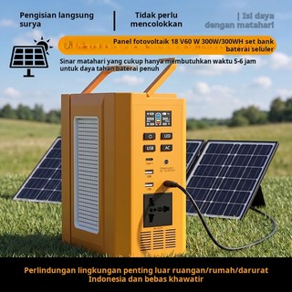 Sumber Daya Luar Ruangan 300W 300Wh Power Station Portabel 220V AC/USB/Type-C DC Baterai Cadangan BMS Aman untuk Camping Berjualan Darurat Bisa Cas Panel Surya