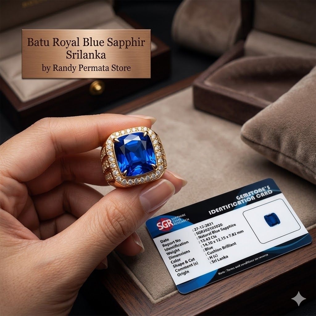มะกรูดสีฟ้าธรรมชาติ Ceylon Chusion Octagon Full Ds Ride Clean Clean Zircon Stud Ring + Memo SGR Lab