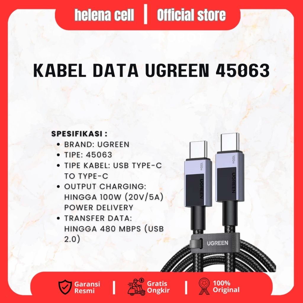 Ugreen 45063 100W Type C ถึง Type C Data Cable