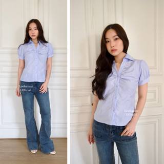 AUREL SHIRT - Atasan Kemeja Stripe Fitted Shirt Wanita / Atasan Kerja Blouse Stripe Casual Formal Korean Look Press Body